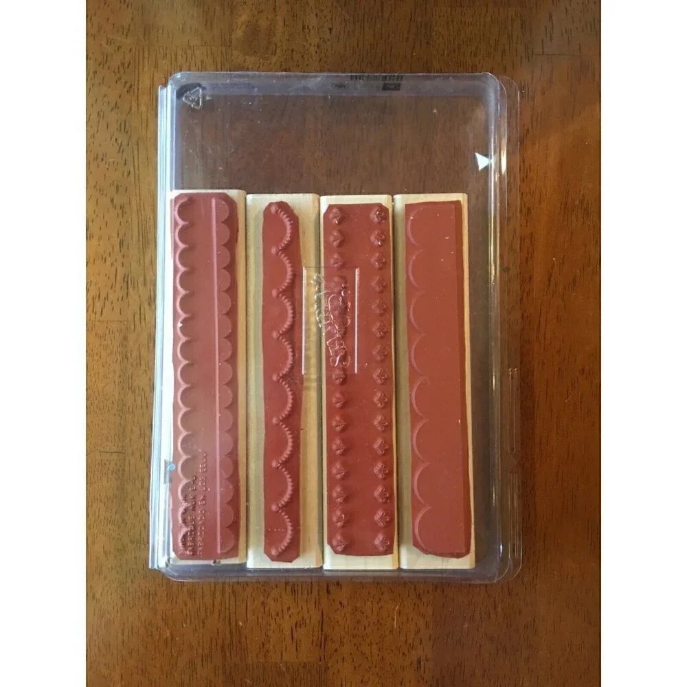 Stampin Up ALL SCALLOPS Set of 4 Wood Mounted Rubber Border Stamps Scrapbooking
